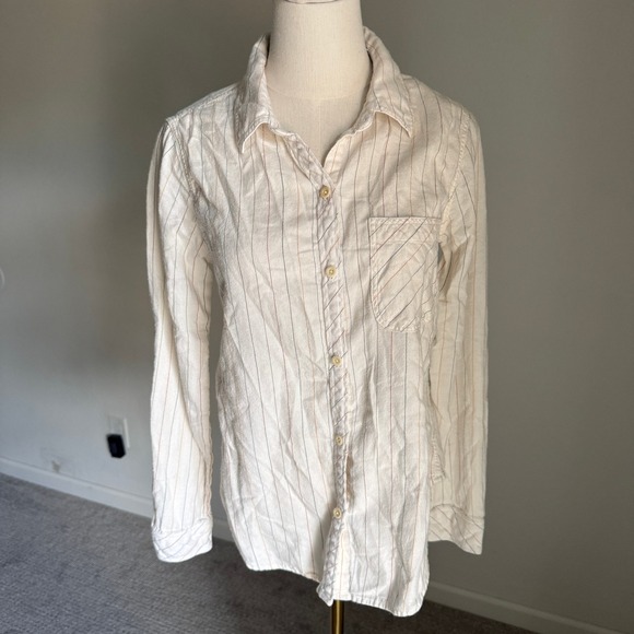 Faherty Tops - Faherty Women's Organic Cotton Striped Button Down Shirt White Small Long Sleeve